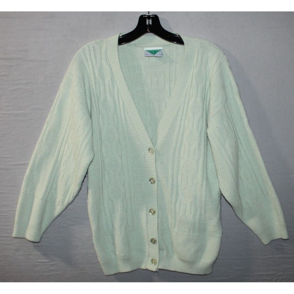 Vintage Justin Allen Womens Cardigan Sweater Mint Green Size 42 Knitted Long